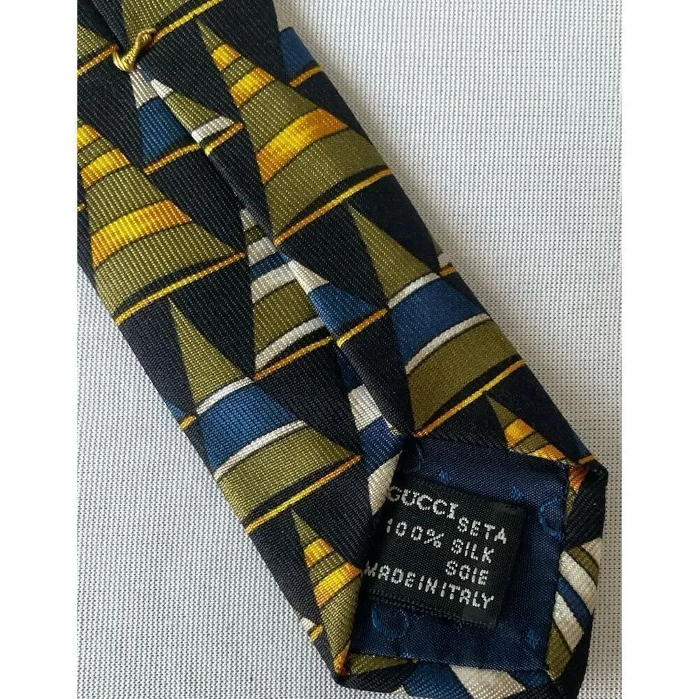Vintage Gucci Tie Geometric Abstract Print 100% Silk Made In Italy w/Box bag